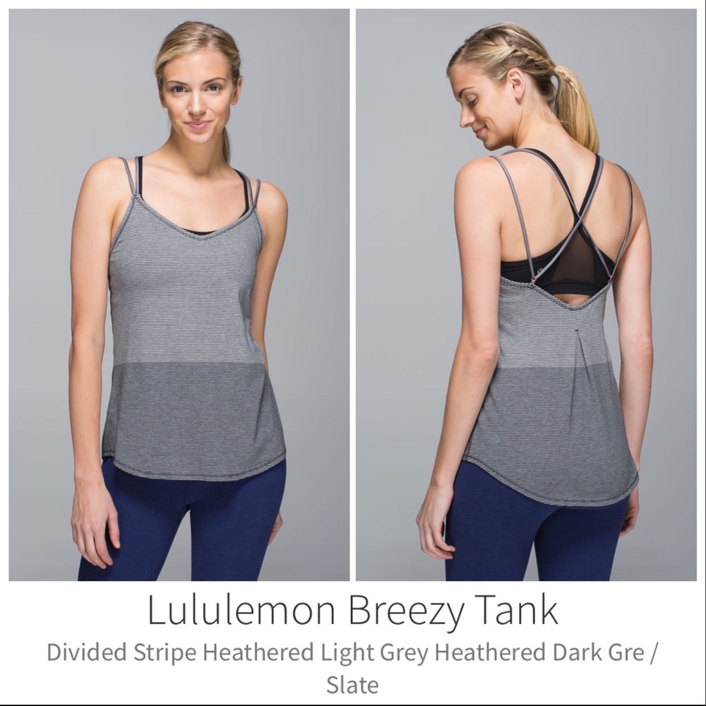 Lululemon breezy tank top striped grey gray slate heathered size 4 6 small